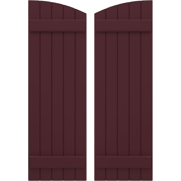 Ekena Millwork Americraft 5-Board (2 Batten) Wood Joined Board-n-Batten Shutters w/Ellipt Top, ARW101BE518X77WRH, PR ARW101BE518X77WRH - main